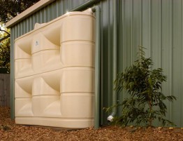 Slimline 3000 litre rainwater tank installed onto a shed
